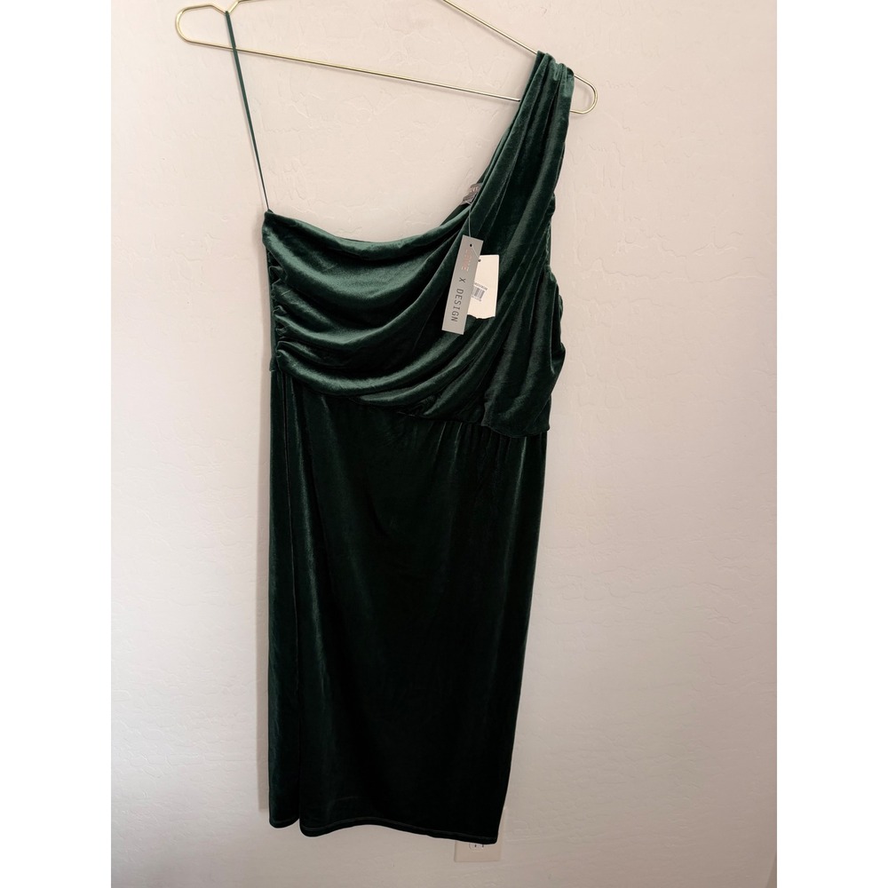 Love X Design Laura Green Velvet One Shoulder Draped Cocktail Dress Sz XL NWT